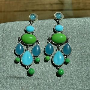 Ben-Amun silver chandelier earrings with green and blue stones